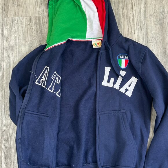 Vintage Mens Navy Blue Italia Full Zip Hooded Italy Flag Crest Sweatshirt 11/12 - Picture 4 of 10